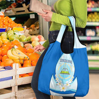 Nicaragua National Emblem Grocery Bag with White Flor de Sacuanjoche and Blue Gradient Design - Wonder Print Shop