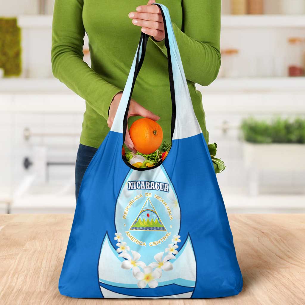 Nicaragua National Emblem Grocery Bag with White Flor de Sacuanjoche and Blue Gradient Design - Wonder Print Shop