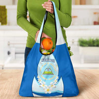 Nicaragua National Emblem Grocery Bag with White Flor de Sacuanjoche and Blue Gradient Design - Wonder Print Shop