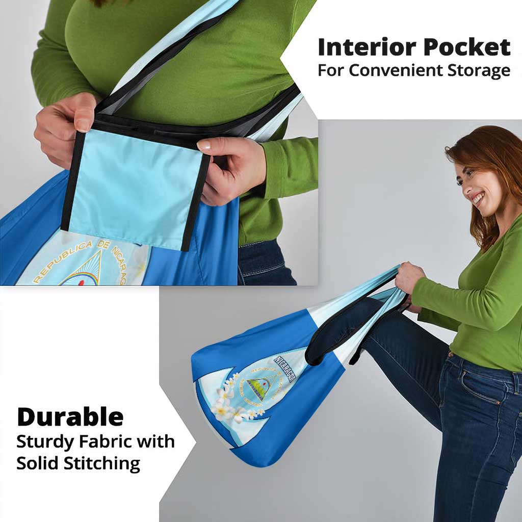 Nicaragua National Emblem Grocery Bag with White Flor de Sacuanjoche and Blue Gradient Design - Wonder Print Shop