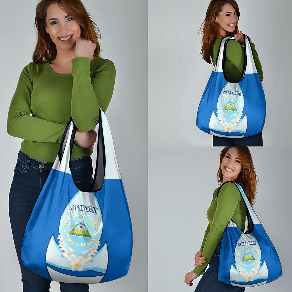 Nicaragua National Emblem Grocery Bag with White Flor de Sacuanjoche and Blue Gradient Design - Wonder Print Shop