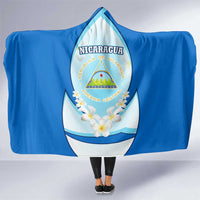 Nicaragua National Emblem Hooded Blanket with White Flor de Sacuanjoche and Blue Gradient Design - Wonder Print Shop
