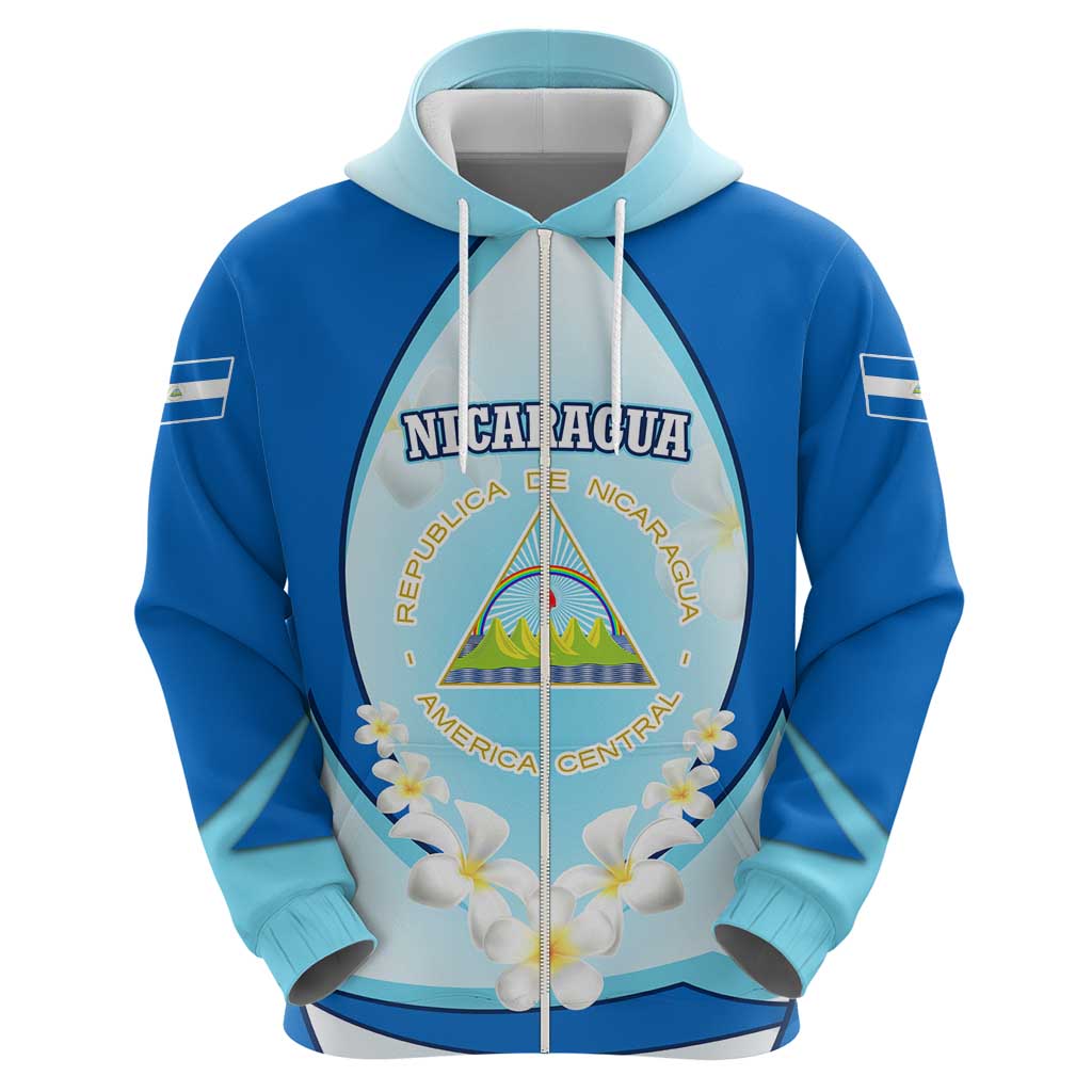 Nicaragua National Emblem Hoodie with White Flor de Sacuanjoche and Blue Gradient Design - Wonder Print Shop