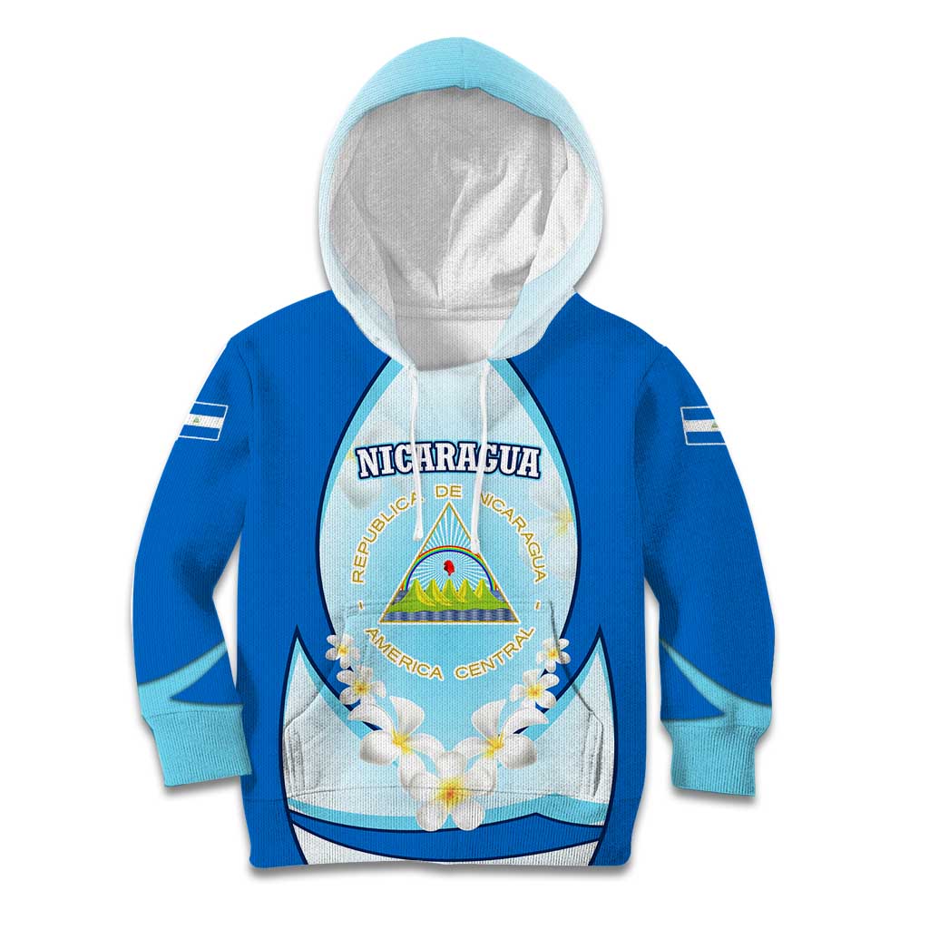 Nicaragua National Emblem Kid Hoodie with White Flor de Sacuanjoche and Blue Gradient Design - Wonder Print Shop