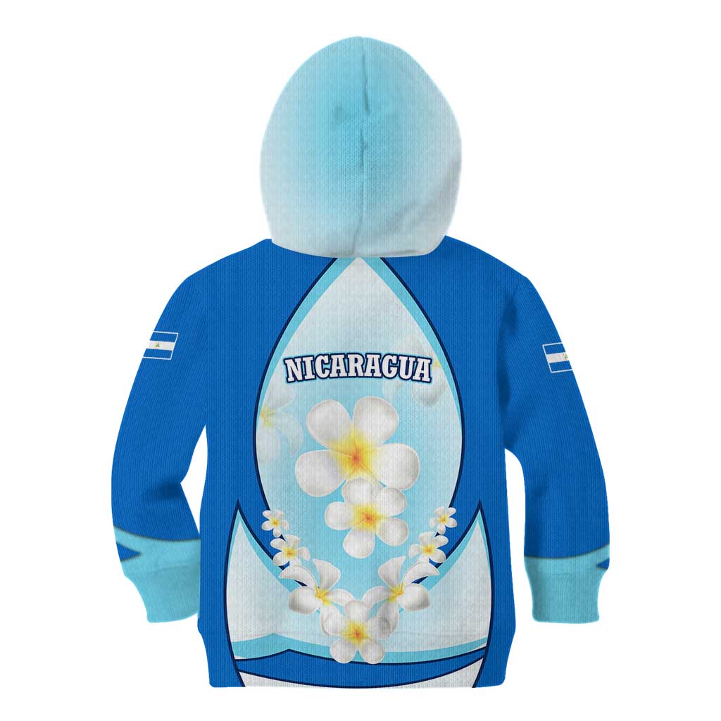 Nicaragua National Emblem Kid Hoodie with White Flor de Sacuanjoche and Blue Gradient Design - Wonder Print Shop