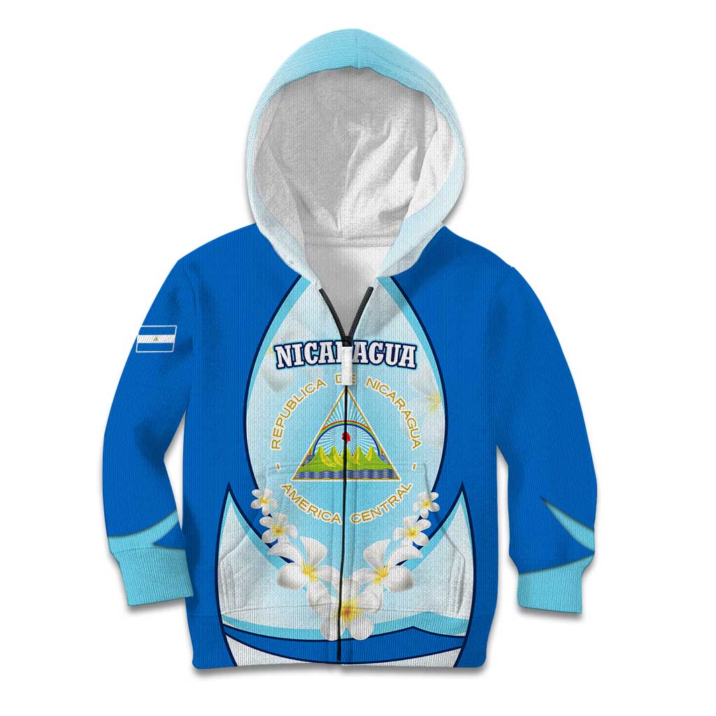 Nicaragua National Emblem Kid Hoodie with White Flor de Sacuanjoche and Blue Gradient Design - Wonder Print Shop