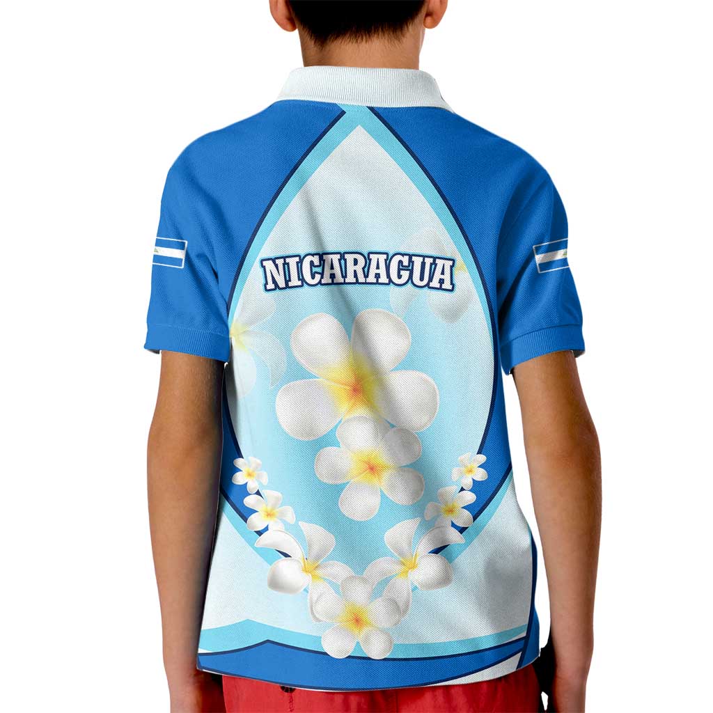 Nicaragua National Emblem Kid Polo Shirt with White Flor de Sacuanjoche and Blue Gradient Design - Wonder Print Shop