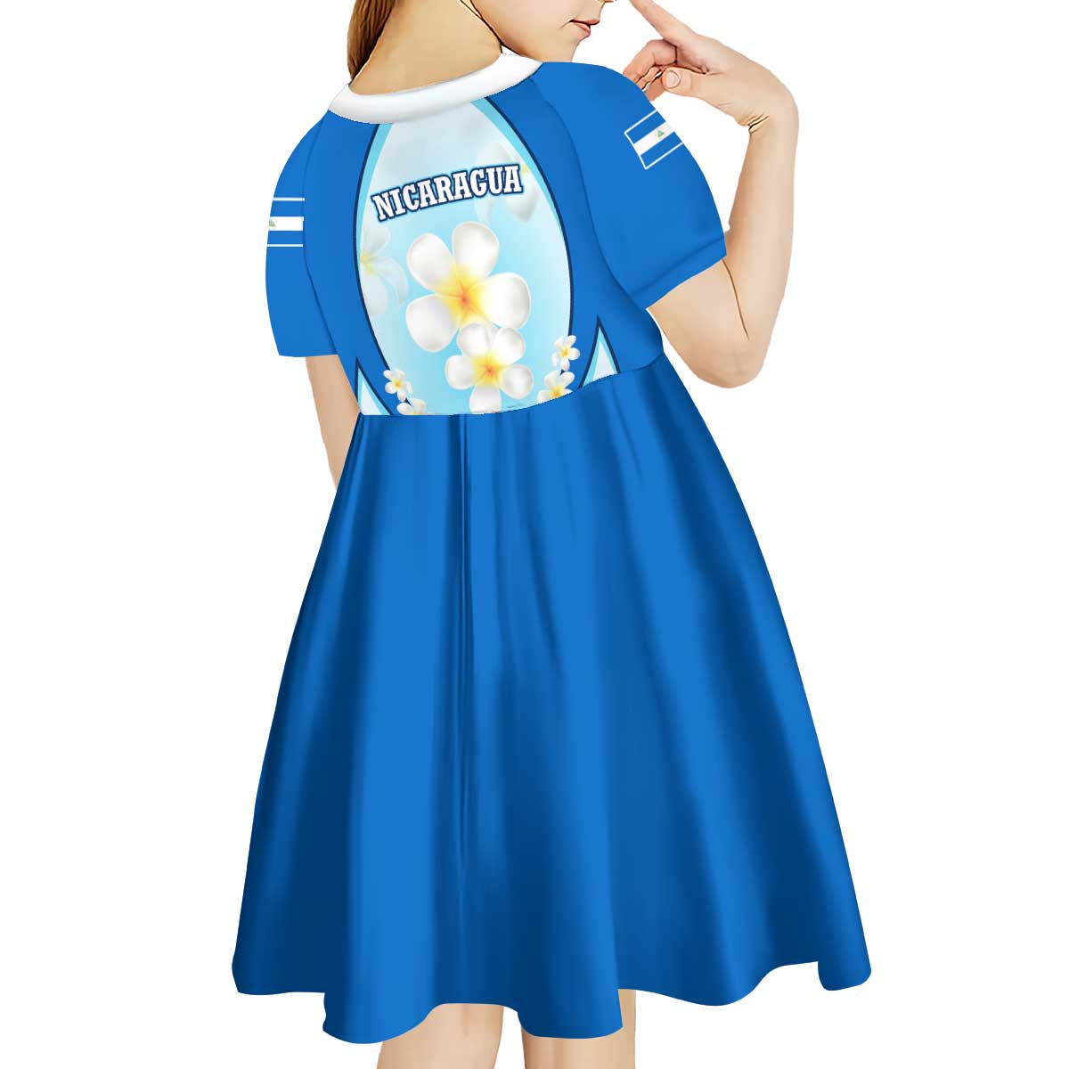 Nicaragua National Emblem Kid Short Sleeve Dress with White Flor de Sacuanjoche and Blue Gradient Design - Wonder Print Shop