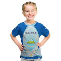 Nicaragua National Emblem Kid T Shirt with White Flor de Sacuanjoche and Blue Gradient Design - Wonder Print Shop
