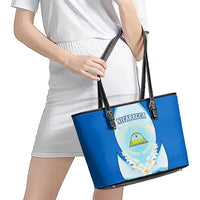 Nicaragua National Emblem Leather Tote Bag with White Flor de Sacuanjoche and Blue Gradient Design - Wonder Print Shop