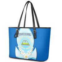 Nicaragua National Emblem Leather Tote Bag with White Flor de Sacuanjoche and Blue Gradient Design - Wonder Print Shop