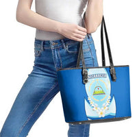 Nicaragua National Emblem Leather Tote Bag with White Flor de Sacuanjoche and Blue Gradient Design - Wonder Print Shop
