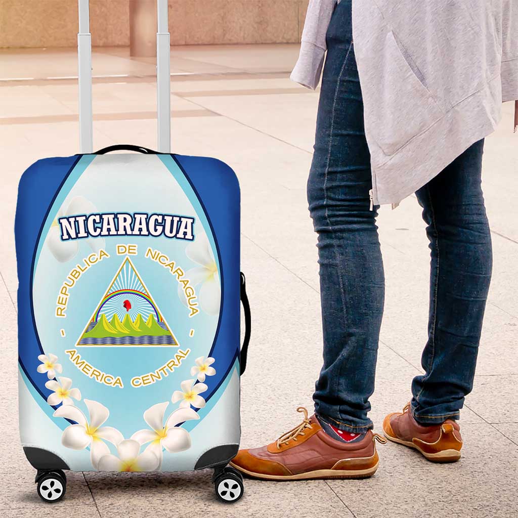 Nicaragua National Emblem Luggage Cover with White Flor de Sacuanjoche and Blue Gradient Design - Wonder Print Shop