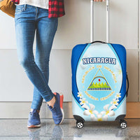 Nicaragua National Emblem Luggage Cover with White Flor de Sacuanjoche and Blue Gradient Design - Wonder Print Shop