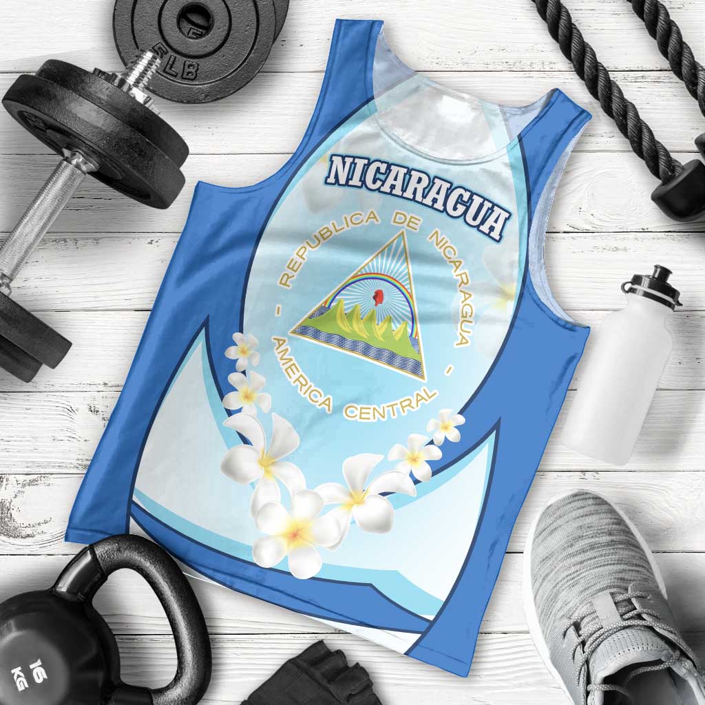 Nicaragua National Emblem Men Tank Top with White Flor de Sacuanjoche and Blue Gradient Design - Wonder Print Shop