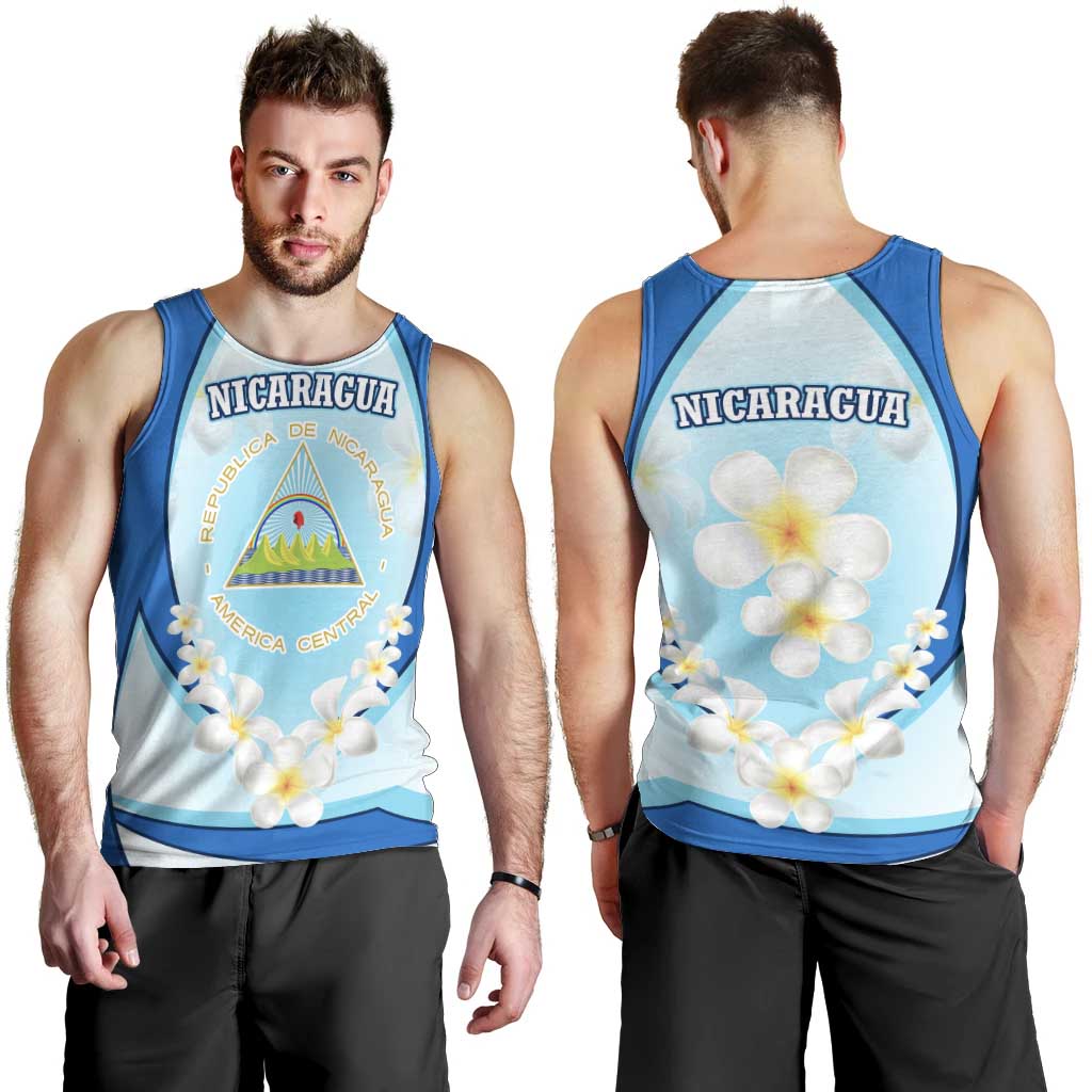 Nicaragua National Emblem Men Tank Top with White Flor de Sacuanjoche and Blue Gradient Design - Wonder Print Shop