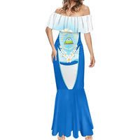Nicaragua National Emblem Mermaid Dress with White Flor de Sacuanjoche and Blue Gradient Design - Wonder Print Shop