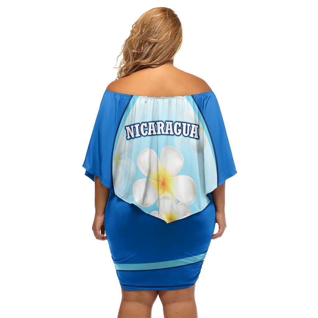 Nicaragua National Emblem Off Shoulder Short Dress with White Flor de Sacuanjoche and Blue Gradient Design - Wonder Print Shop