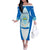 Nicaragua National Emblem Off The Shoulder Long Sleeve Dress with White Flor de Sacuanjoche and Blue Gradient Design - Wonder Print Shop