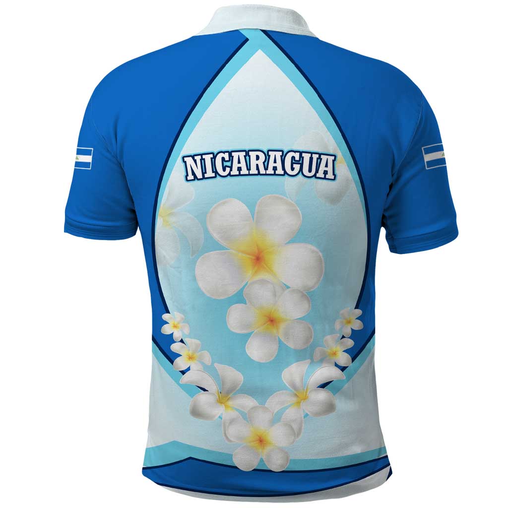 Nicaragua National Emblem Polo Shirt with White Flor de Sacuanjoche and Blue Gradient Design - Wonder Print Shop