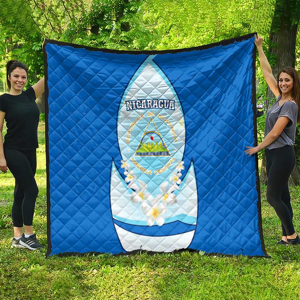 Nicaragua National Emblem Quilt with White Flor de Sacuanjoche and Blue Gradient Design - Wonder Print Shop