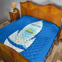 Nicaragua National Emblem Quilt with White Flor de Sacuanjoche and Blue Gradient Design - Wonder Print Shop