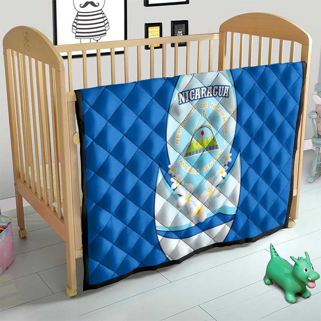Nicaragua National Emblem Quilt with White Flor de Sacuanjoche and Blue Gradient Design - Wonder Print Shop