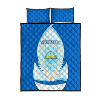 Nicaragua National Emblem Quilt Bed Set with White Flor de Sacuanjoche and Blue Gradient Design - Wonder Print Shop