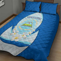 Nicaragua National Emblem Quilt Bed Set with White Flor de Sacuanjoche and Blue Gradient Design - Wonder Print Shop