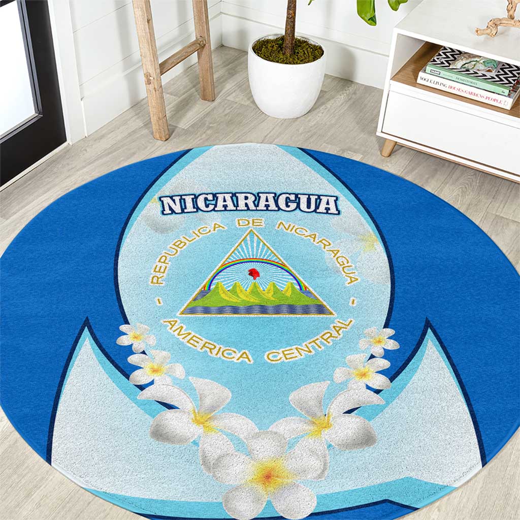 Nicaragua National Emblem Round Carpet with White Flor de Sacuanjoche and Blue Gradient Design - Wonder Print Shop