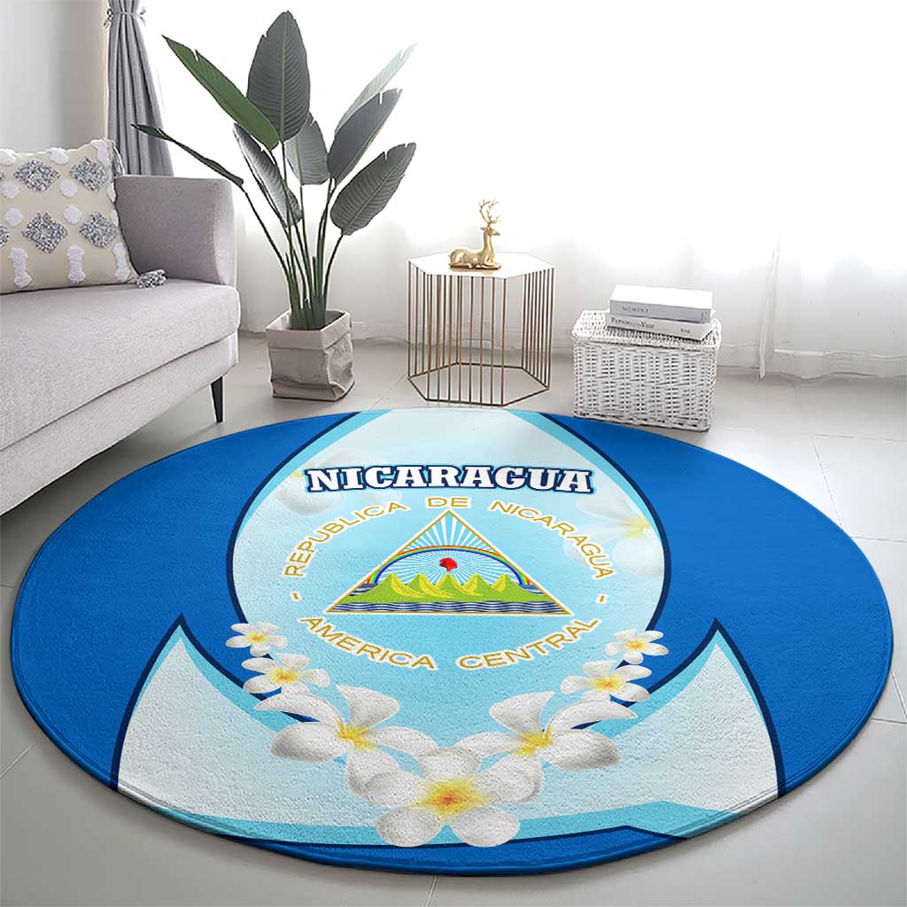 Nicaragua National Emblem Round Carpet with White Flor de Sacuanjoche and Blue Gradient Design - Wonder Print Shop