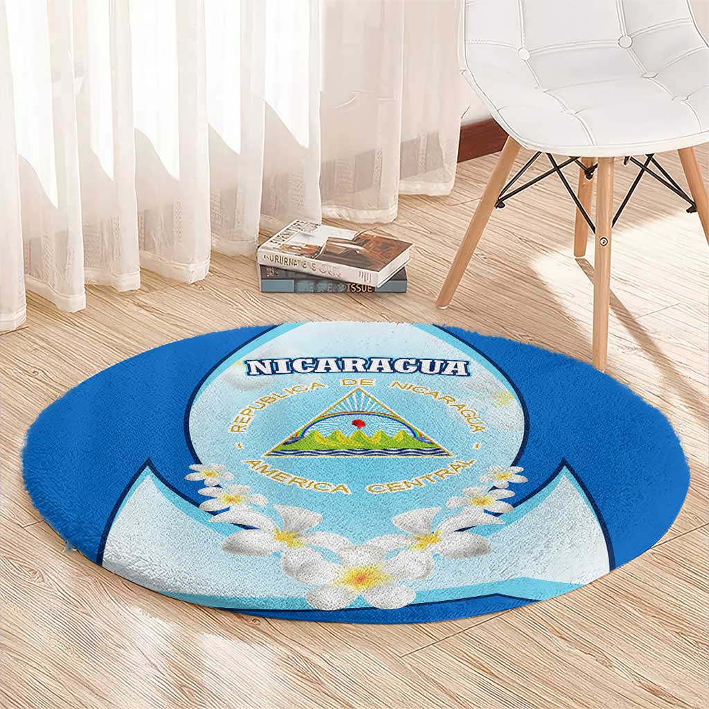 Nicaragua National Emblem Round Carpet with White Flor de Sacuanjoche and Blue Gradient Design - Wonder Print Shop