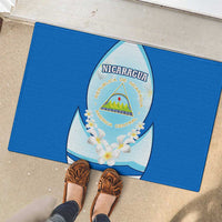 Nicaragua National Emblem Rubber Doormat with White Flor de Sacuanjoche and Blue Gradient Design - Wonder Print Shop