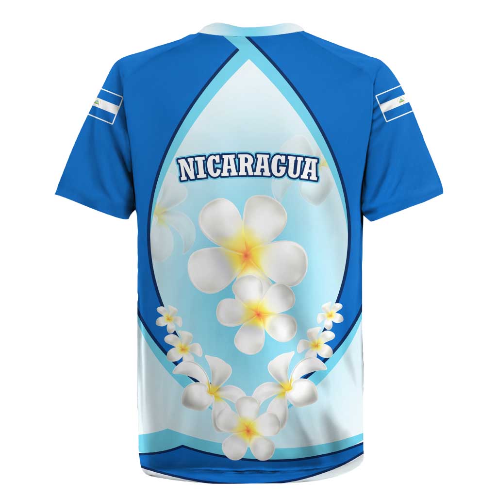 Nicaragua National Emblem Rugby Jersey with White Flor de Sacuanjoche and Blue Gradient Design - Wonder Print Shop