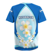 Nicaragua National Emblem Rugby Jersey with White Flor de Sacuanjoche and Blue Gradient Design - Wonder Print Shop