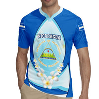 Nicaragua National Emblem Rugby Jersey with White Flor de Sacuanjoche and Blue Gradient Design - Wonder Print Shop