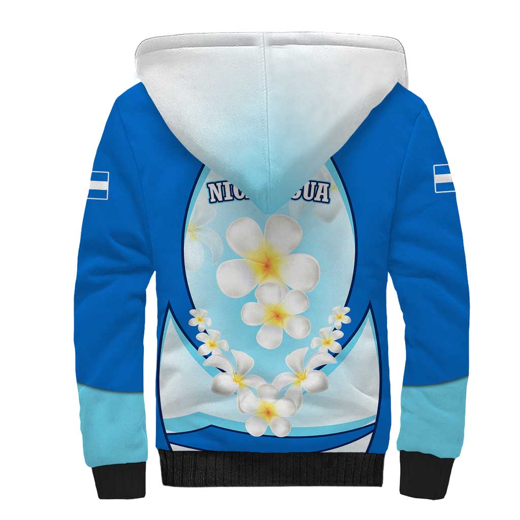 Nicaragua National Emblem Sherpa Hoodie with White Flor de Sacuanjoche and Blue Gradient Design - Wonder Print Shop