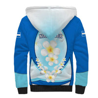 Nicaragua National Emblem Sherpa Hoodie with White Flor de Sacuanjoche and Blue Gradient Design - Wonder Print Shop