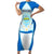 Nicaragua National Emblem Short Sleeve Bodycon Dress with White Flor de Sacuanjoche and Blue Gradient Design - Wonder Print Shop