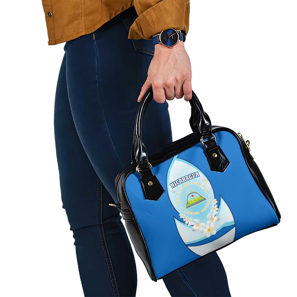Nicaragua National Emblem Shoulder Handbag with White Flor de Sacuanjoche and Blue Gradient Design - Wonder Print Shop