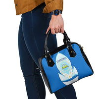 Nicaragua National Emblem Shoulder Handbag with White Flor de Sacuanjoche and Blue Gradient Design - Wonder Print Shop