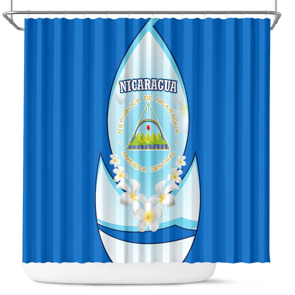 Nicaragua National Emblem Shower Curtain with White Flor de Sacuanjoche and Blue Gradient Design - Wonder Print Shop