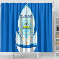 Nicaragua National Emblem Shower Curtain with White Flor de Sacuanjoche and Blue Gradient Design - Wonder Print Shop