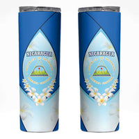 Nicaragua National Emblem Skinny Tumbler with White Flor de Sacuanjoche and Blue Gradient Design - Wonder Print Shop