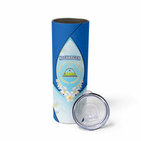 Nicaragua National Emblem Skinny Tumbler with White Flor de Sacuanjoche and Blue Gradient Design - Wonder Print Shop