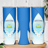 Nicaragua National Emblem Skinny Tumbler with White Flor de Sacuanjoche and Blue Gradient Design - Wonder Print Shop