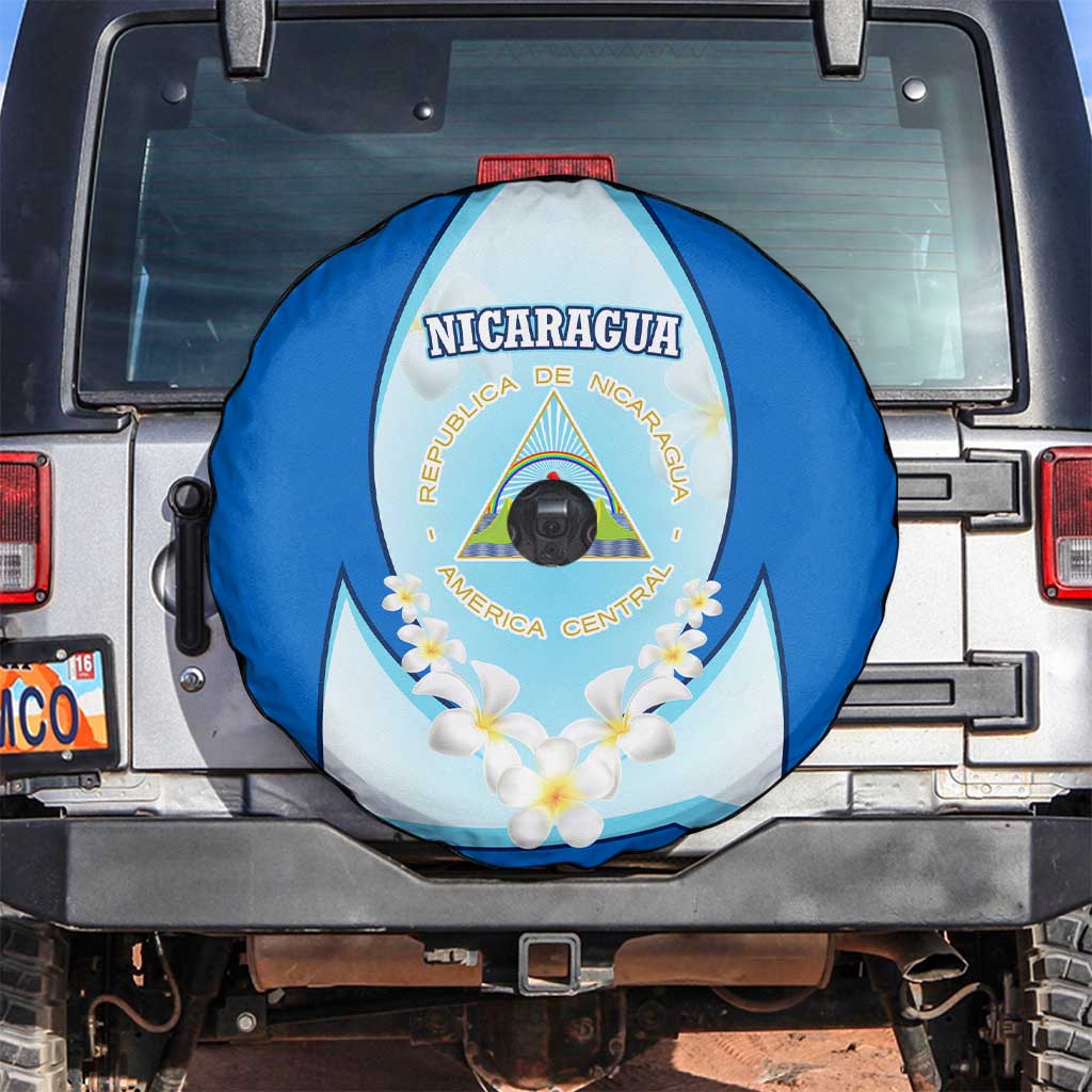 Nicaragua National Emblem Spare Tire Cover with White Flor de Sacuanjoche and Blue Gradient Design - Wonder Print Shop