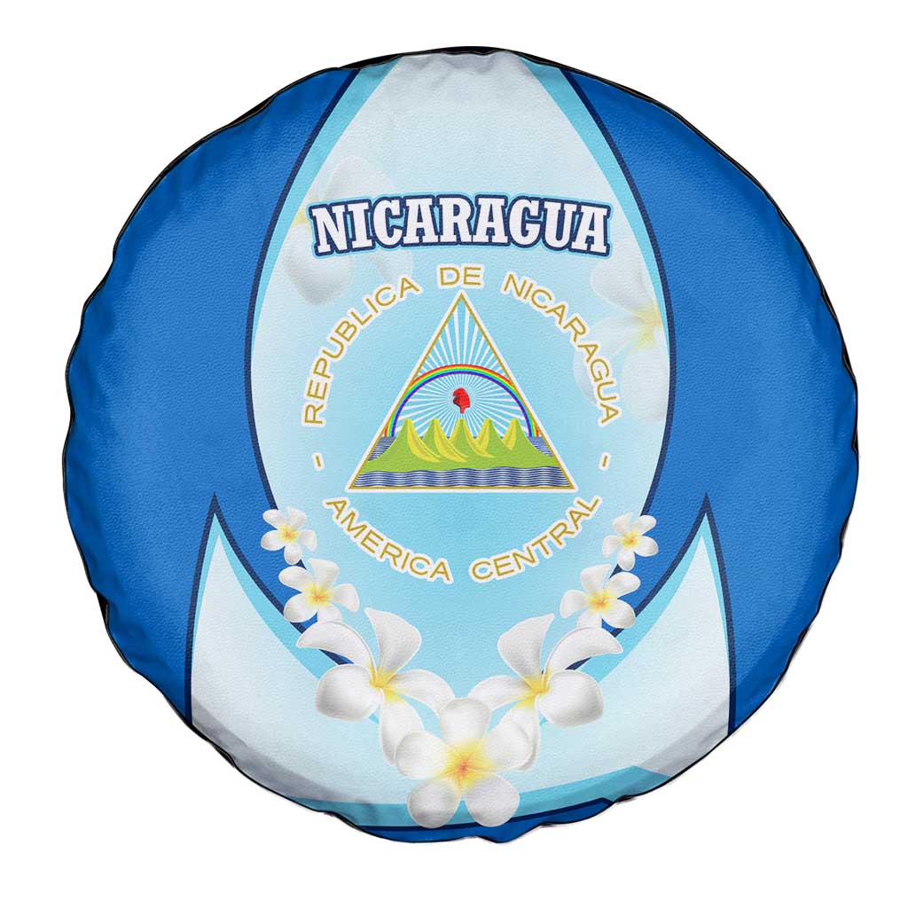 Nicaragua National Emblem Spare Tire Cover with White Flor de Sacuanjoche and Blue Gradient Design - Wonder Print Shop