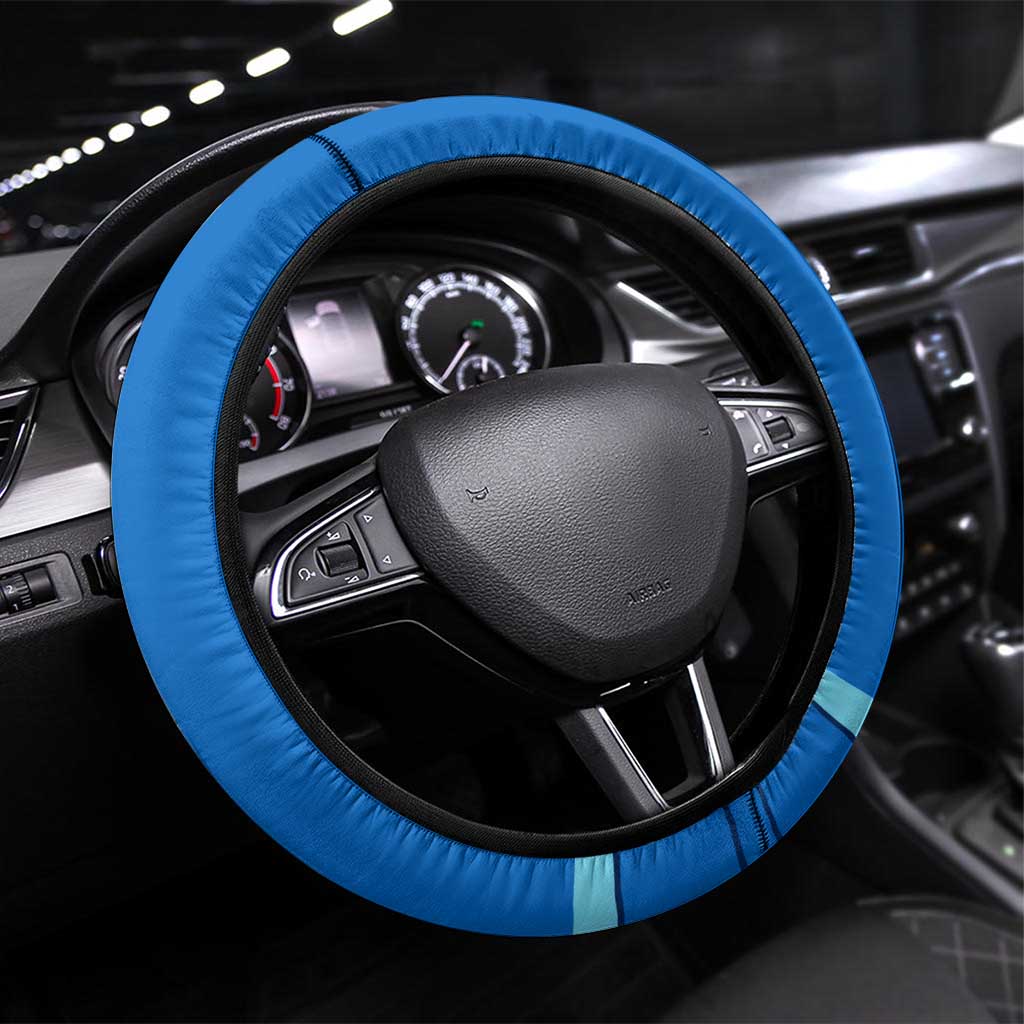 Nicaragua National Emblem Steering Wheel Cover with White Flor de Sacuanjoche and Blue Gradient Design - Wonder Print Shop