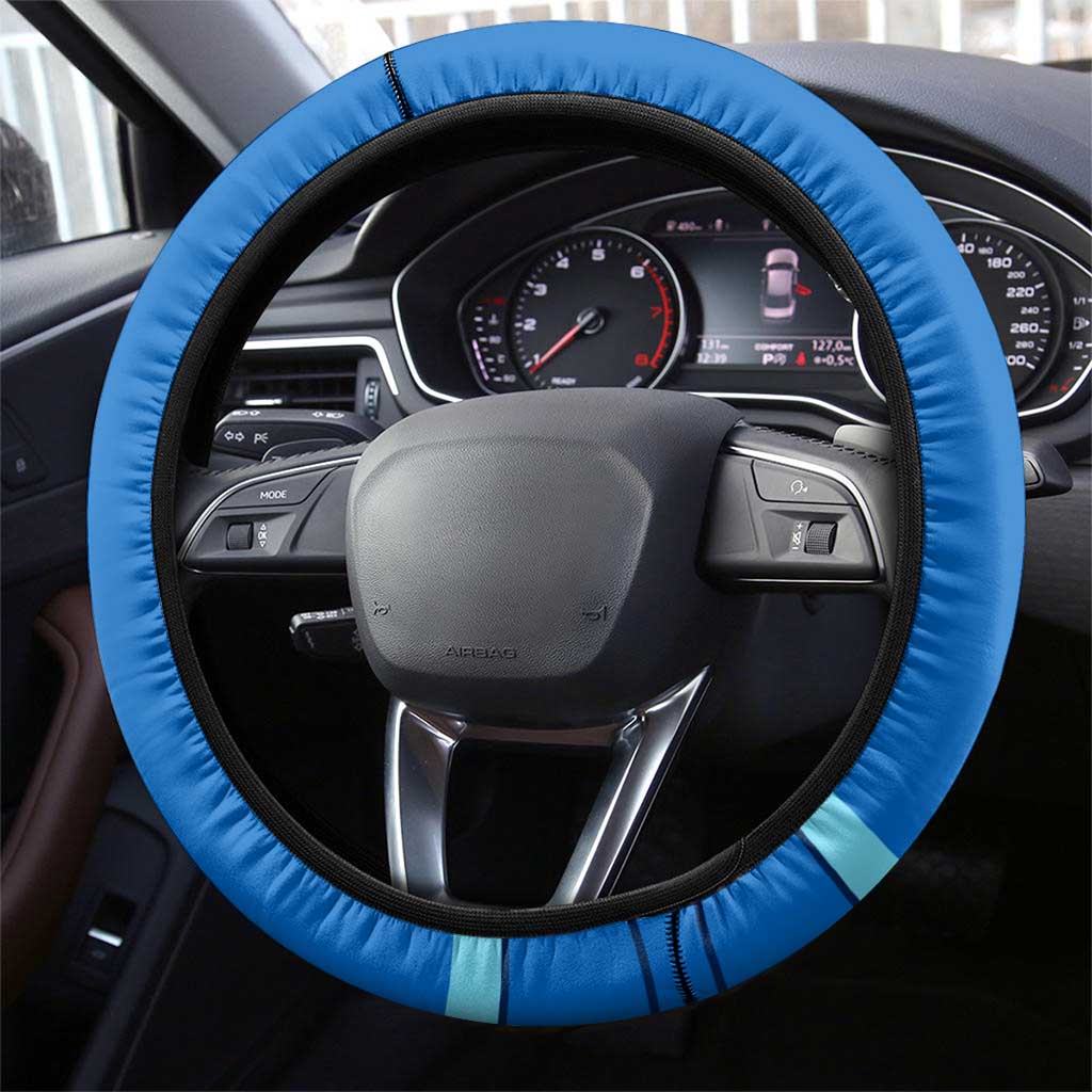 Nicaragua National Emblem Steering Wheel Cover with White Flor de Sacuanjoche and Blue Gradient Design - Wonder Print Shop